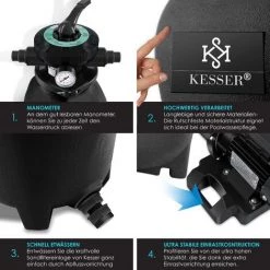 KESSER® Système De Filtre à Sable + 700 G De Billes Filtrantes Remplacent 25 Kg Filtre à Sable Vanne 7 Voies Avec Indicateur De Pression Filtre De Piscine 10 M³/h Système De Filtre Cuve De Filtre Pour Piscine Piscine 10200L/h, Le Noir 9 KESSER® Système De Filtre à Sable + 700 G De Billes Filtrantes Remplacent 25 Kg Filtre à Sable Vanne 7 Voies Avec Indicateur De Pression Filtre De Piscine 10 M³/h Système De Filtre Cuve De Filtre Pour Piscine Piscine 10200L/h, Le Noir -Pompe et filtre de piscine Soldes 54289506 5