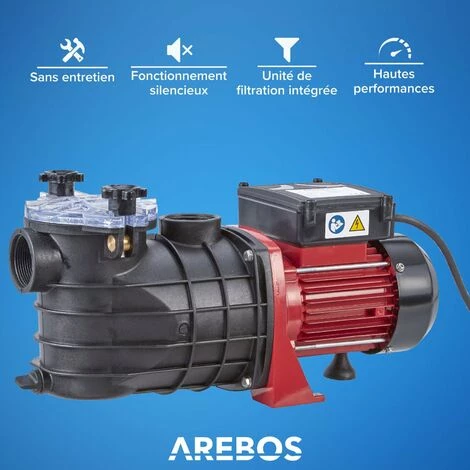 AREBOS Pompe De Filtration Pour Piscine 11.000l/h | Filtre à Sable | 600W | Fonctionnement Silencieux | Sans Entretien - Noir / Rouge 5 AREBOS Pompe De Filtration Pour Piscine 11.000l/h | Filtre à Sable | 600W | Fonctionnement Silencieux | Sans Entretien - Noir / Rouge – Image 5
