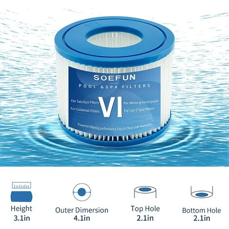 MOWZE Filtre Spa Pour Type VI,Filtre Spa Pour Lay-z-Spa,Cartouche Defiltre Piscine Type VI,pour Type VI 58323,58239,pour 90352E 6 Pack 2 MOWZE Filtre Spa Pour Type VI,Filtre Spa Pour Lay-z-Spa,Cartouche Defiltre Piscine Type VI,pour Type VI 58323,58239,pour 90352E 6 Pack – Image 2